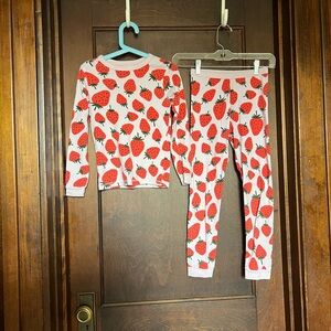 Strawberry Print Pajama Set Tea Collection 100% Cotton Long Johns